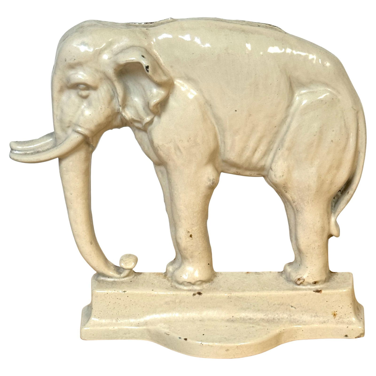 Rare 19th Century English Enamelled Cast Iron Jumbo Elephant Doorstop: Rare 19th Century English Enamelled Cast Iron Jumbo Elephant Doorstop This rare 19th Century English doorstop features a striking enamelled cast iron depiction of Jumbo the Elephant, an iconic figure