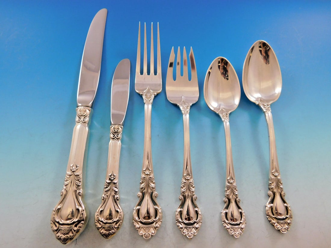 Stieff Royal Dynasty Sterling Silver Flatware Set for 8 - 53 Pieces with Storage Chest: Stieff Royal Dynasty Sterling Silver Flatware Set for 8 - 53 Pieces with Storage Chest Experience elegance with the Royal Dynasty Sterling Silver Flatware Set, crafted by Stieff. This exquisite collec