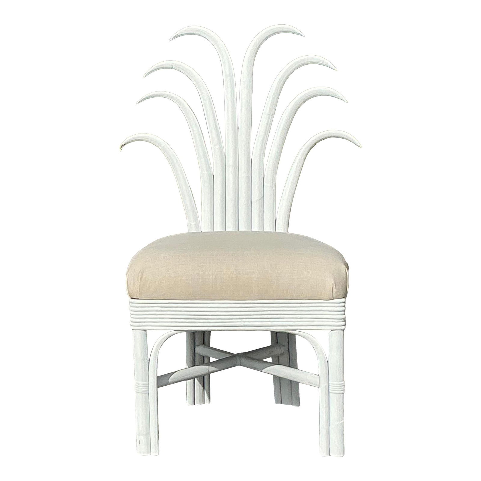 1970s Vintage Coastal Rattan Pineapple Chair White Rattan: 1970s Vintage Coastal Rattan Pineapple Chair White Rattan Embrace the whimsical charm of this Vintage Coastal Rattan Pineapple Chair, a delightful piece that embodies tropical elegance. Expertly craft