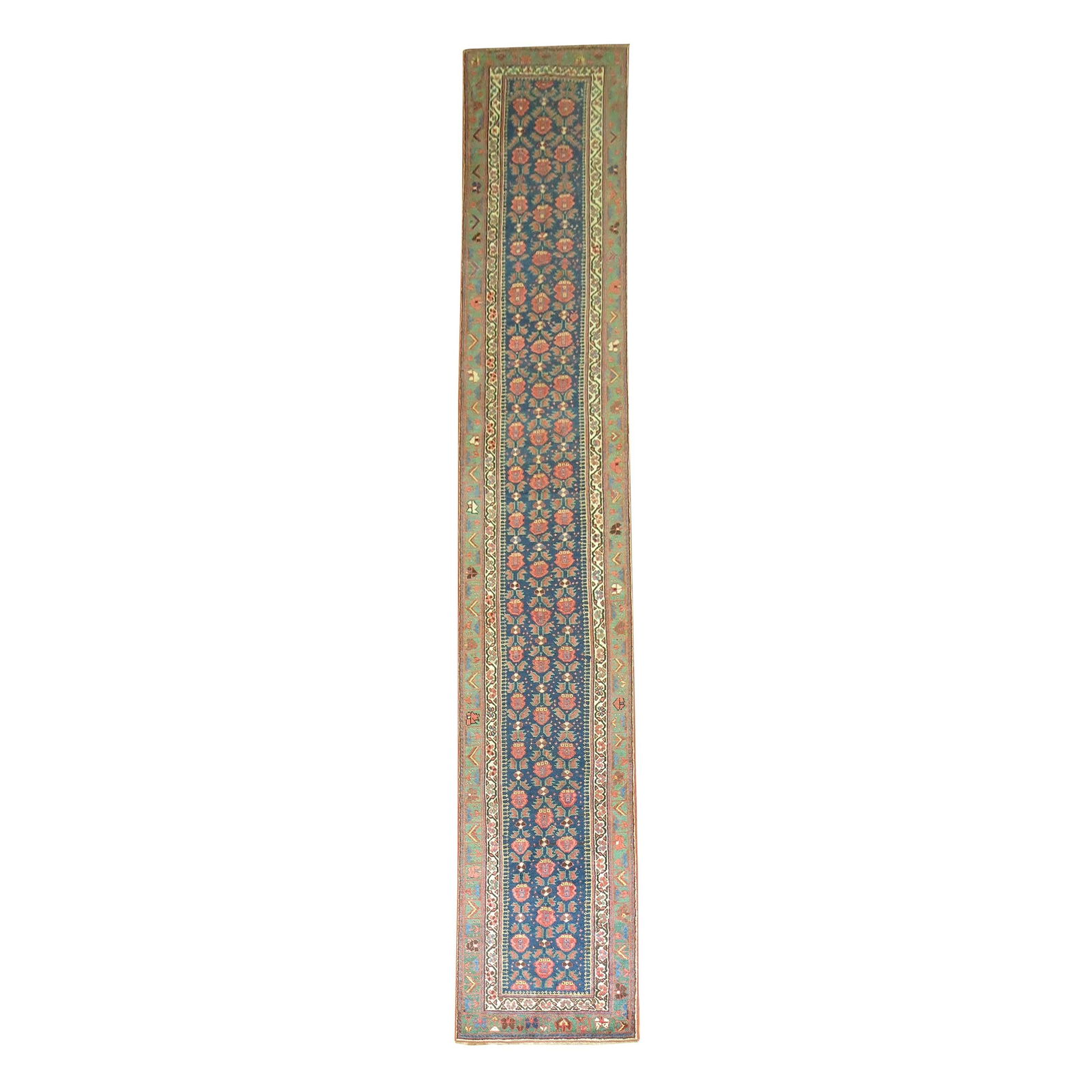 20th Century Hand-Woven Persian Runner Navy Green Floral Design: 20th Century Hand-Woven Persian Runner Navy Green Floral Design Discover the charm of this Traditional Navy Green Floral Persian Runner, a stunning addition to any space. Hand-woven from high-quality