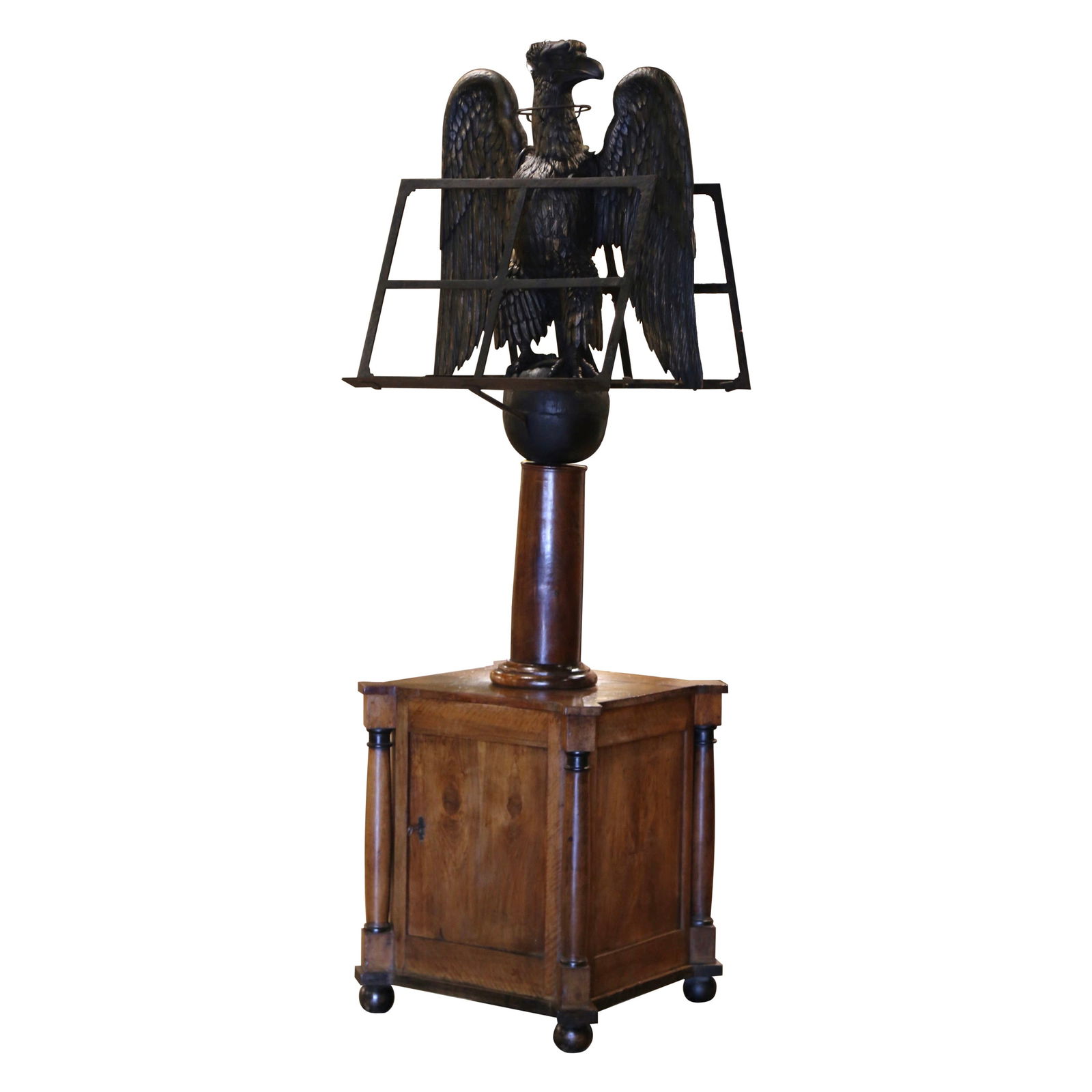 19th Century French Empire Double-Sided Lectern with Eagle and Cabinet: 19th Century French Empire Double-Sided Lectern with Eagle and Cabinet Elevate your office or study with this exceptional 19th Century French Empire Double-Side Lectern on Cabinet, a stunning piece cr