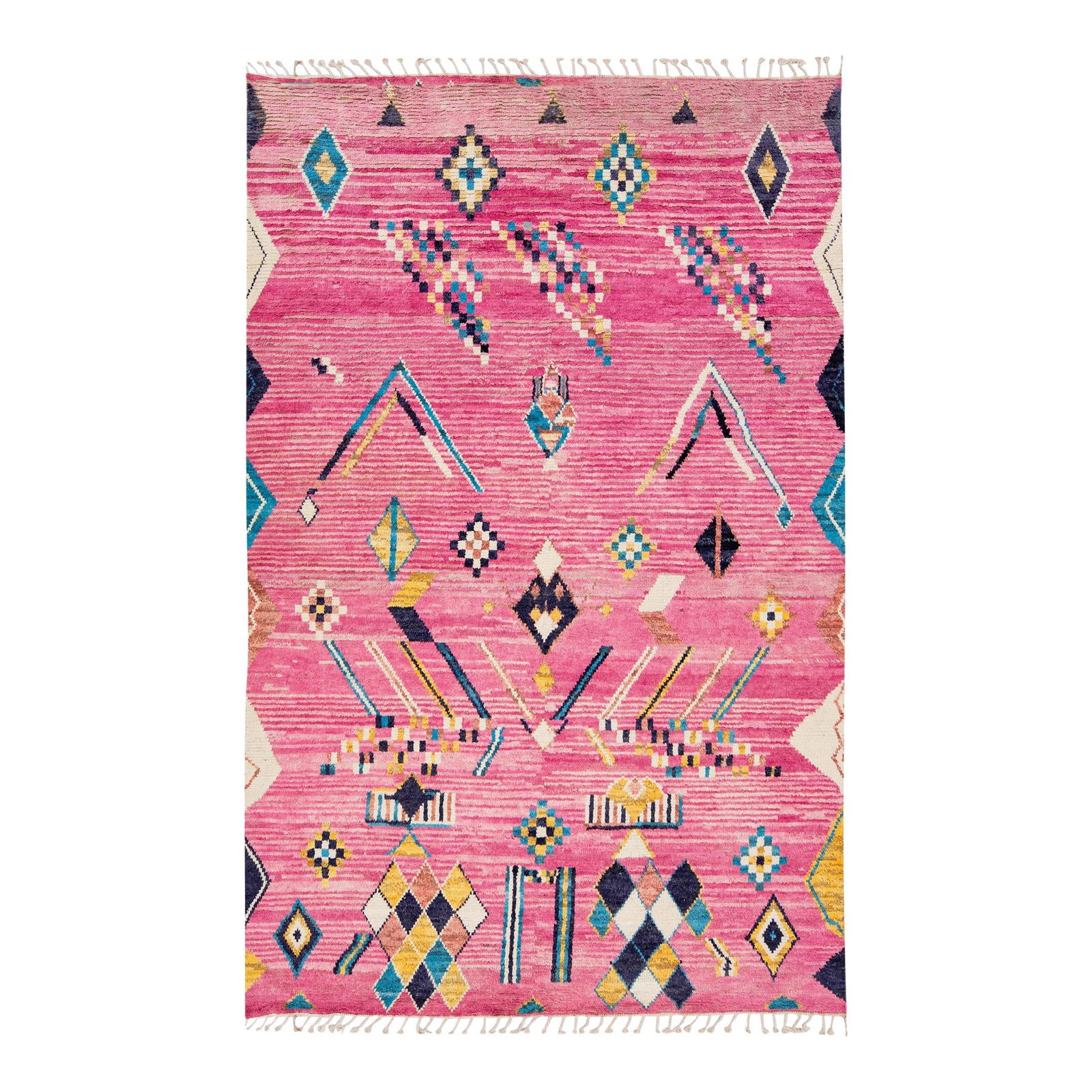 Handmade Pink Moroccan Berber Tribal Wool Rug 8' x 12'5: Handmade Pink Moroccan Berber Tribal Wool Rug 8' x 12'5 Enhance your living space with this stunning Pink Moroccan Berber Style Handmade Tribal Wool Rug. Expertly hand-knotted, this beautiful piece fe