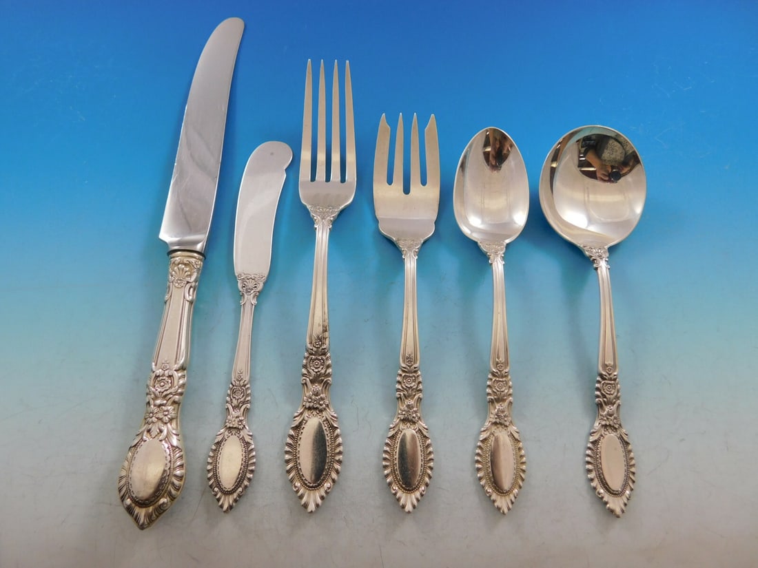 Reed & Barton Guildhall Sterling Silver Flatware Set 74 pcs with Storage Chest: Reed & Barton Guildhall Sterling Silver Flatware Set 74 pcs with Storage Chest Enhance your dining experience with the exquisite Guildhall flatware set by Reed & Barton, featuring 74 pieces crafted fr