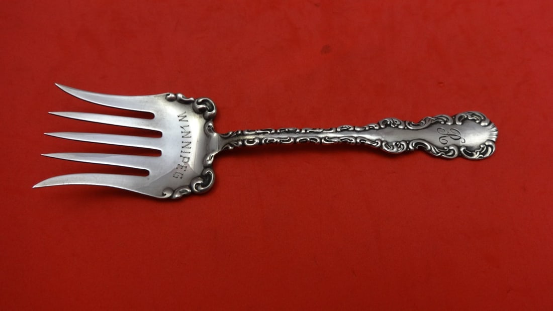 Whiting Louis XV Sterling Silver Sardine Fork Monogrammed 5 3/4": Whiting Louis XV Sterling Silver Sardine Fork Monogrammed 5 3/4" This exquisite sardine fork features the iconic Louis XV pattern crafted by Whiting, made from high-quality sterling silver. Measuring