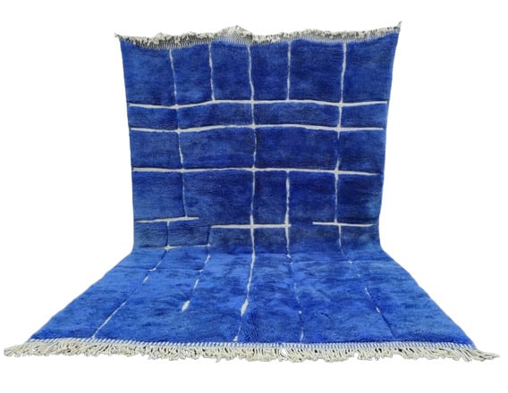 Handmade Blue Engraved Rug 100% Sheep Wool Moroccan Design: Handmade Blue Engraved Rug 100% Sheep Wool Moroccan Design Enhance your living space with this Artistic Blue Engraved Rug, a stunning piece that showcases a soft checkered design complemented by an in