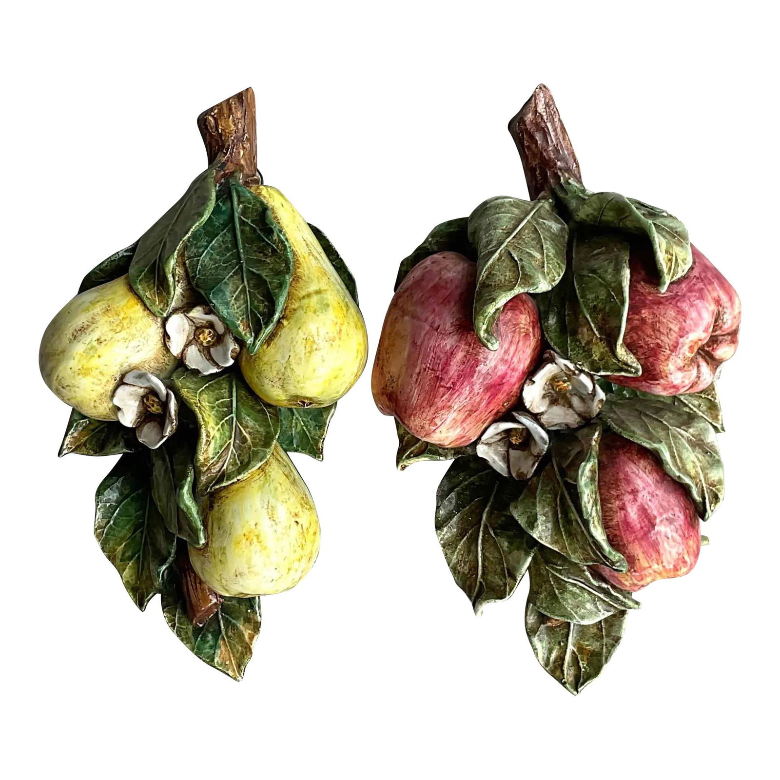 Vintage Italian Glazed Ceramic Hanging Fruit Set of 2: Vintage Italian Glazed Ceramic Hanging Fruit Set of 2 Enhance your home decor with this charming set of two vintage Italian glazed ceramic hanging fruits. Each piece features a chic design in rich red