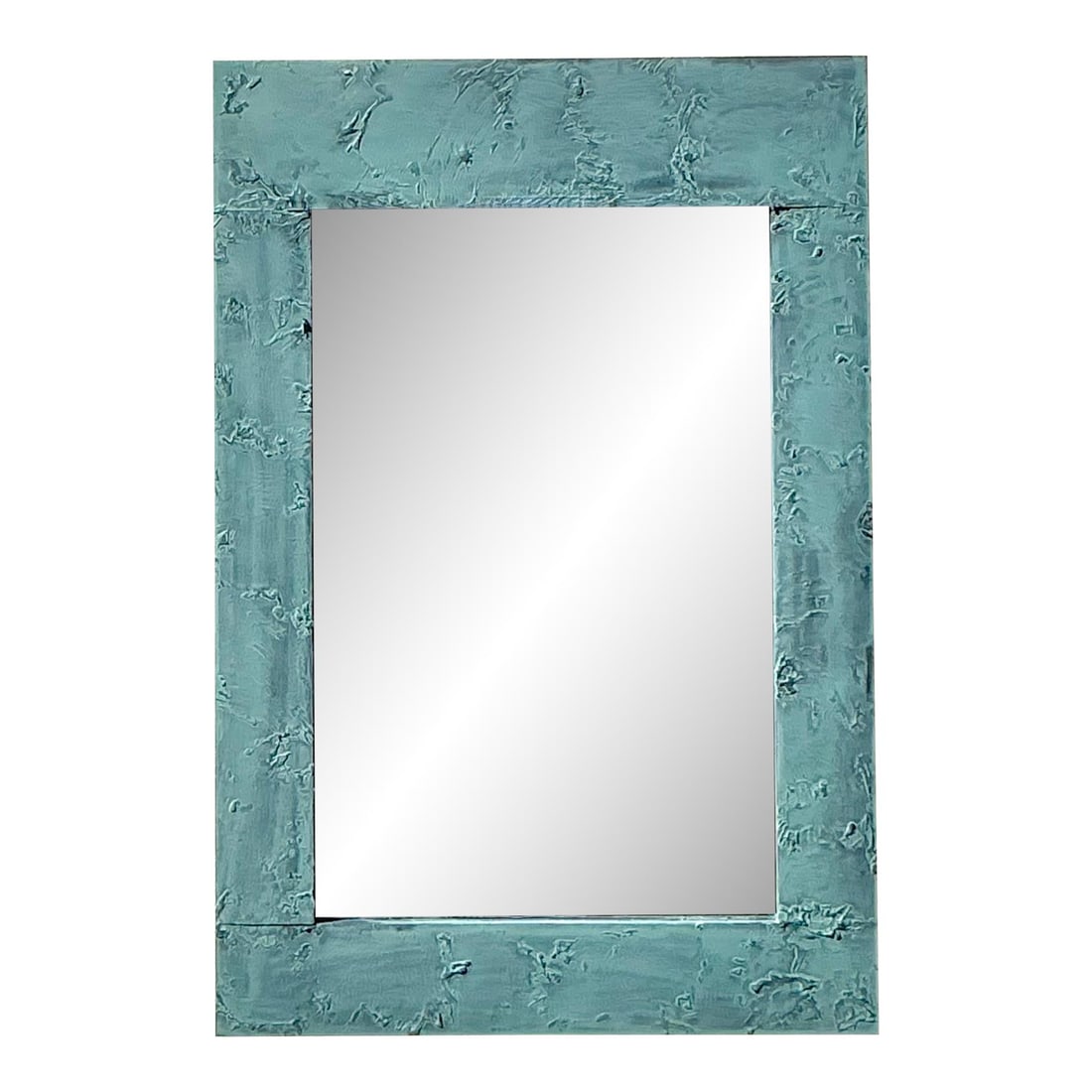 Vintage Boho Mirror with Textured Verdigris Frame 29 x 43: Vintage Boho Mirror with Textured Verdigris Frame 29 x 43 Enhance your home decor with this striking vintage boho-style mirror. Featuring a beautifully textured frame finished in verdigris, this mirro