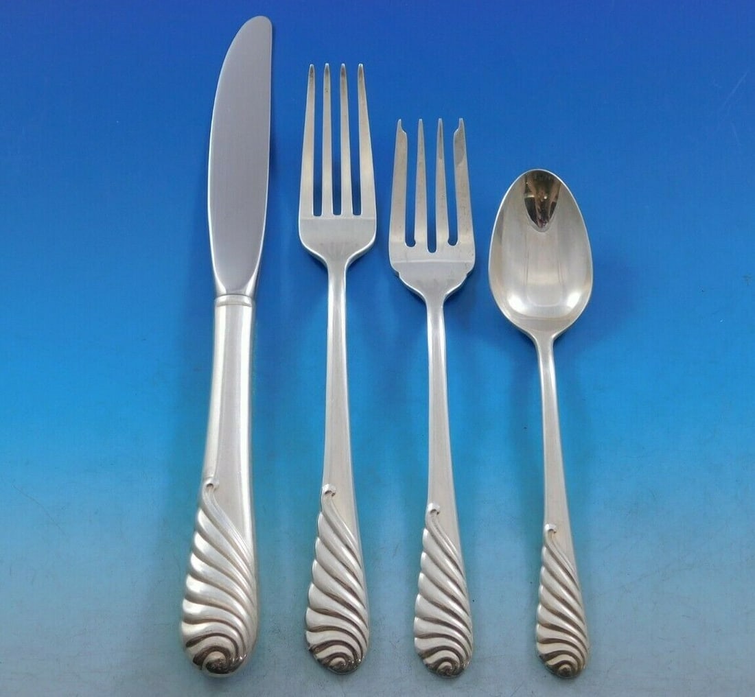 Gorham Sea Sculpture Sterling Silver Flatware Set for 12 53 Pieces: Gorham Sea Sculpture Sterling Silver Flatware Set for 12 53 Pieces Elevate your dining experience with this exquisite Sterling Silver Flatware Set from Gorham, featuring the elegant Sea Sculpture patt