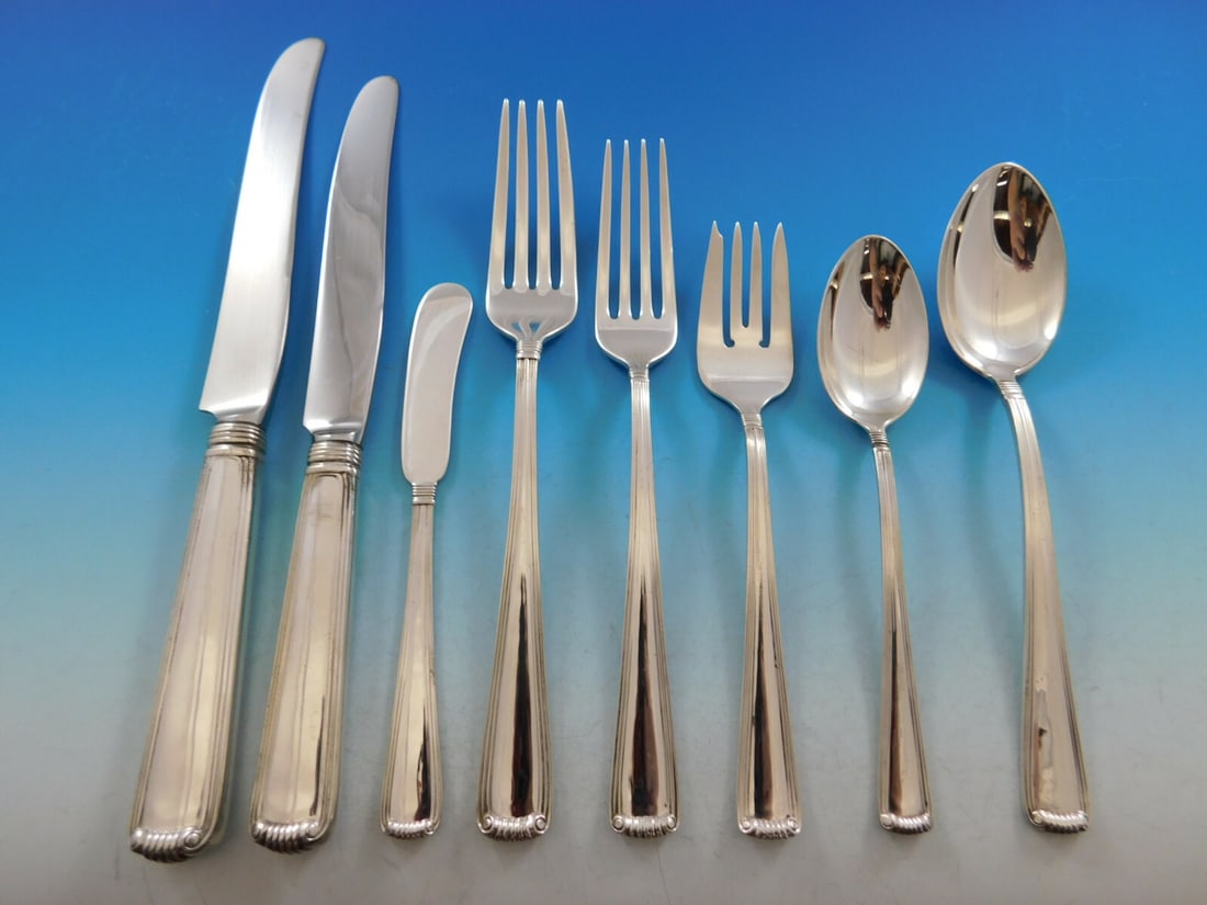 Marie Louise Sterling Silver Flatware Set by Blackinton 103 pcs for 12: Marie Louise Sterling Silver Flatware Set by Blackinton 103 pcs for 12 Presenting the exquisite Marie Louise Sterling Silver Flatware Set by Blackinton, a remarkable service for 12 that features a tot