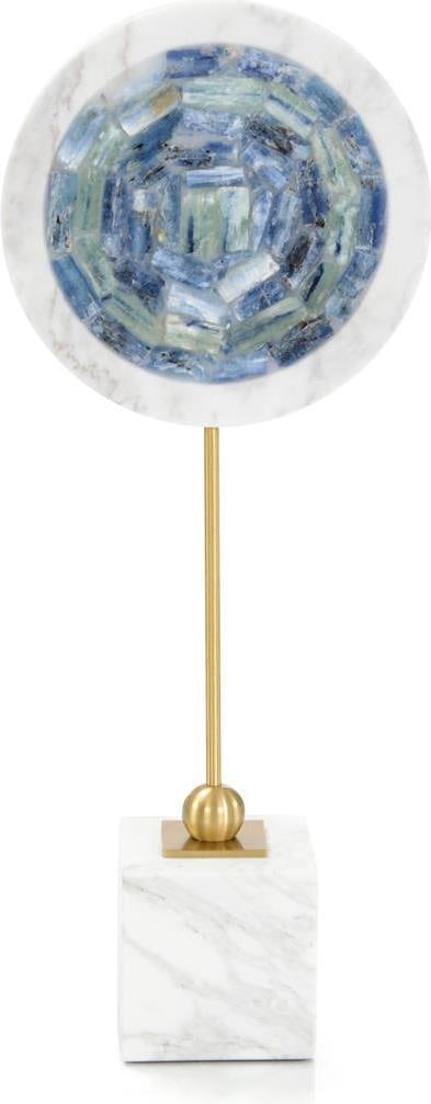 John-Richard 15 Inch Cyanite Rings Mosaic Sculpture: John-Richard 15 Inch Cyanite Rings Mosaic Sculpture Introducing a striking 15-inch Cyanite Rings Mosaic Sculpture by John-Richard. This captivating piece features vibrant cyanite rings, showcasing a u