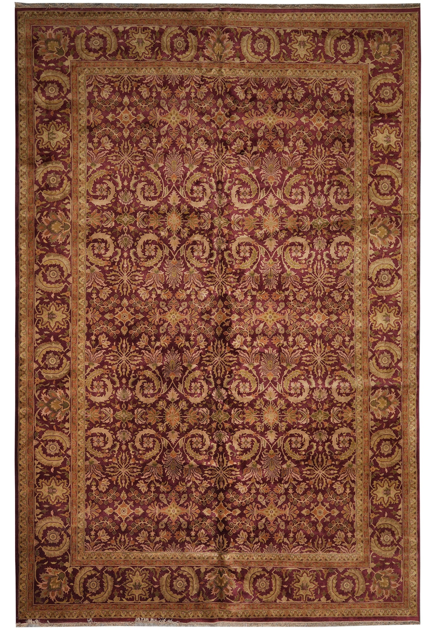 12 x 17.8 Handmade Jaipur Rug Wool Open Red Field Kerman Design: 12 x 17.8 Handmade Jaipur Rug Wool Open Red Field Kerman Design Free continental US Shipping This handmade Jaipur rug is expertly hand-knotted from high-quality natural wool and features a spacious op