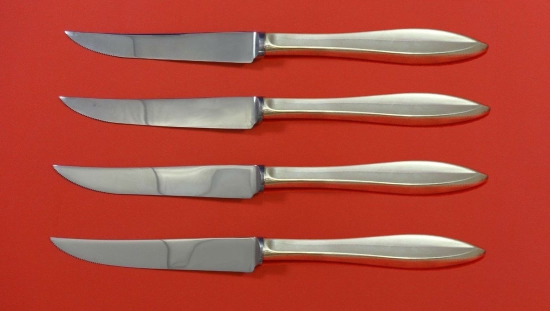 Gorham Esprit Sterling Silver Steak Knife Set 4pc Custom Made 8.5": Gorham Esprit Sterling Silver Steak Knife Set 4pc Custom Made 8.5" Enhance your dining experience with this exquisite 4-piece steak knife set from Gorham, featuring the elegant Esprit pattern. Crafted