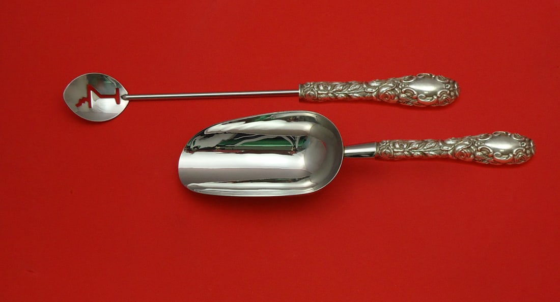 Schofield Baltimore Rose Sterling Silver Bar Set 2pc Custom Made: Schofield Baltimore Rose Sterling Silver Bar Set 2pc Custom Made Elevate your cocktail experience with this exquisite Baltimore Rose Sterling Silver Bar Set by Schofield. Crafted from high-quality ste