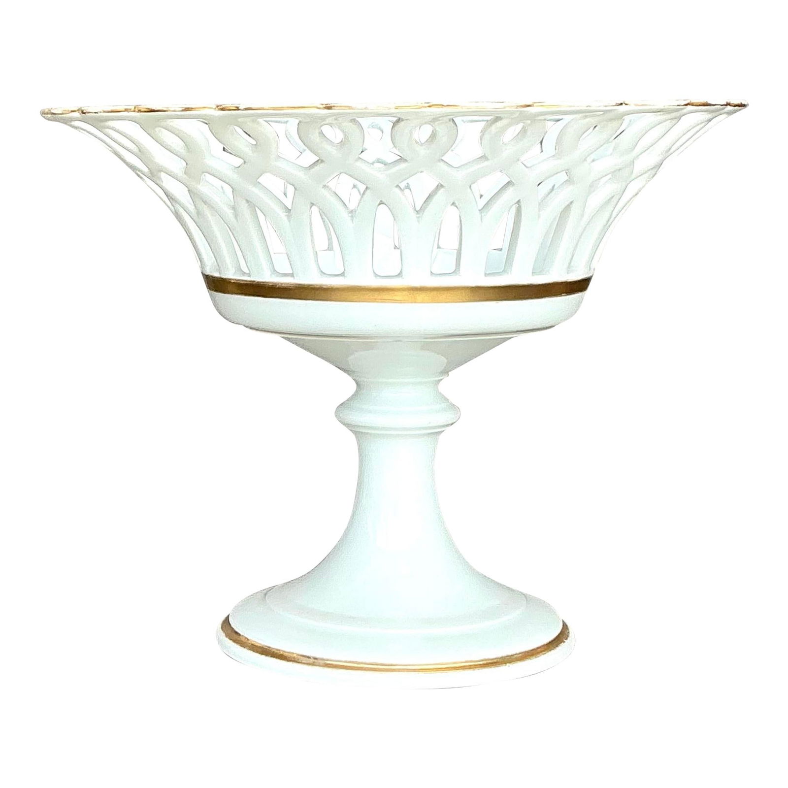 Vintage Haviland Limoges Reticulated Porcelain Compote with Gold Trim (1 of 8)