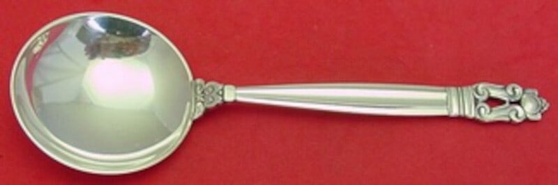 Georg Jensen Acorn Sterling Silver Cream Soup Spoon 6 3/8": Georg Jensen Acorn Sterling Silver Cream Soup Spoon 6 3/8" Discover the exquisite Acorn cream soup spoon by Georg Jensen, crafted in high-quality sterling silver. This beautiful piece features a round