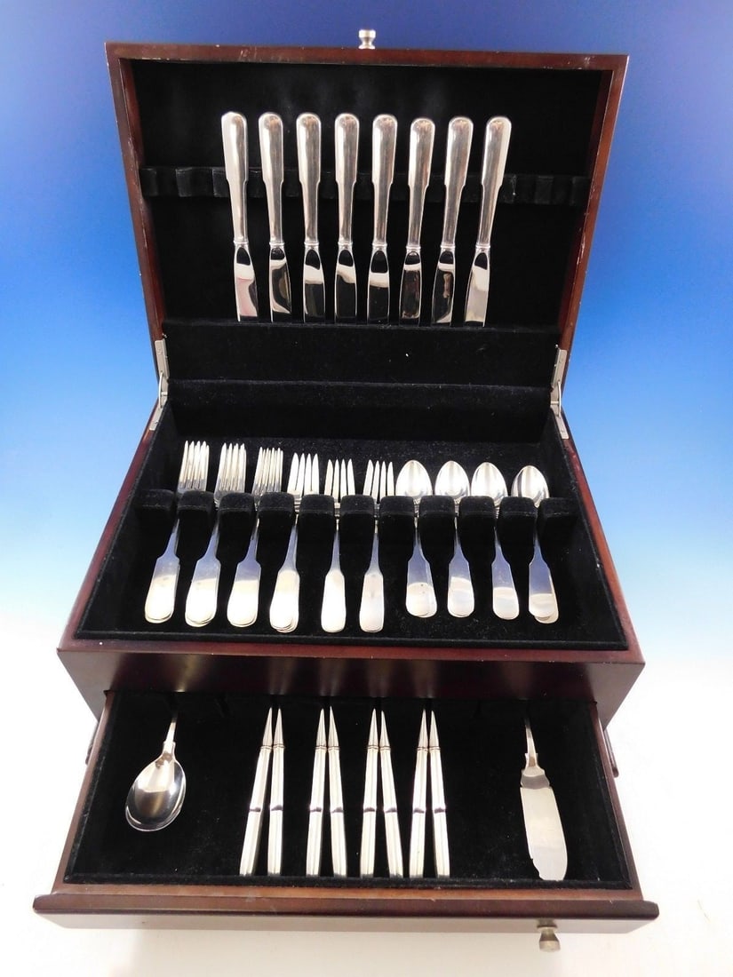 Gorham Old English Tipt Sterling Silver Flatware Set 42 Pieces for 8: Gorham Old English Tipt Sterling Silver Flatware Set 42 Pieces for 8 This stunning Old English Tipt flatware set by Gorham is crafted from sterling silver, offering a timeless elegance to your dining