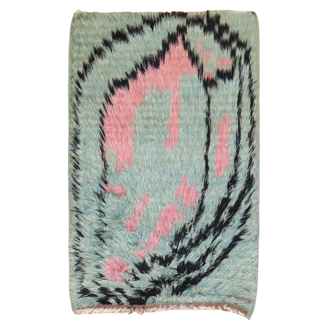 Zabihi Collection Hand-Woven Green Swedish Rya Mini Rug 31x44: Zabihi Collection Hand-Woven Green Swedish Rya Mini Rug 31x44 Discover the charm of this exquisite Green Swedish Rya Mini Rug, a stunning piece from the Mid-20th Century. Measuring 2'7" x 3'8" (31 in