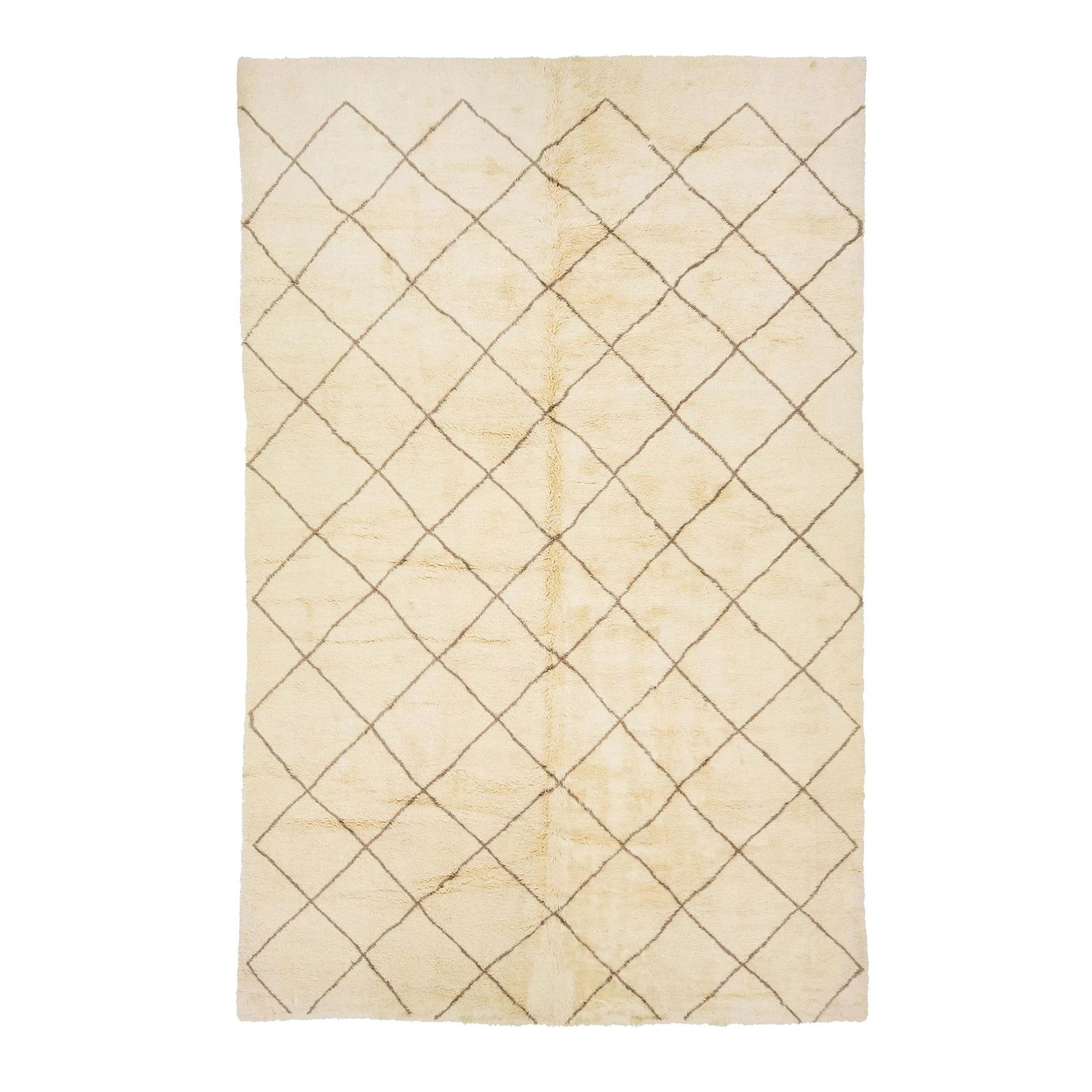Oversized Ivory Wool Moroccan Rug Geometric Design 10'11'' x 16'11'': Oversized Ivory Wool Moroccan Rug Geometric Design 10'11'' x 16'11'' Enhance your living space with this stunning contemporary Moroccan-style wool rug. Hand-knotted with precision, it features a beige