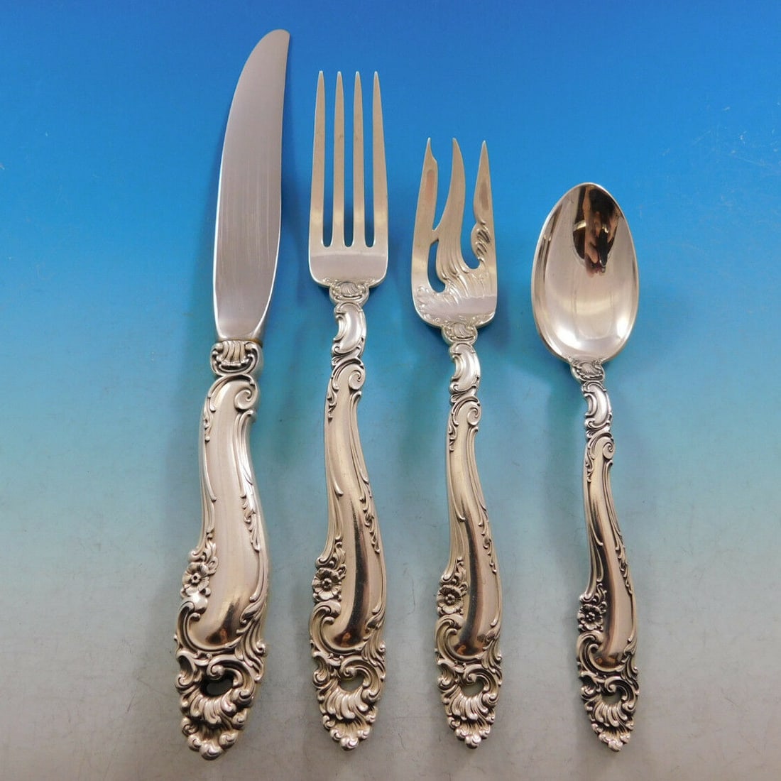 Gorham Decor Sterling Silver Flatware Set Service for 12 48 Pieces: Gorham Decor Sterling Silver Flatware Set Service for 12 48 Pieces Enhance your dining experience with the elegant Decor by Gorham Sterling Silver Flatware Set, a service for 12 that includes 48 metic