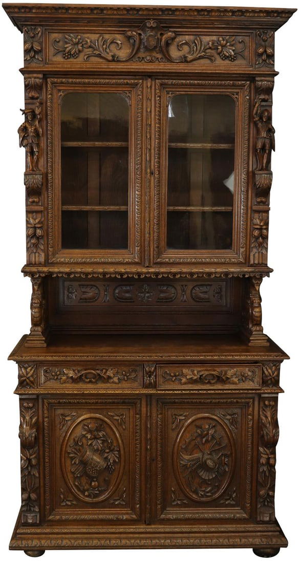 Elegant 1880 Antique Carved Oak Buffet Sideboard Hunting Style (1 of 18)