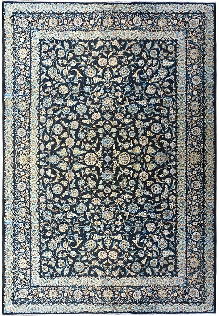 Stunning 9.3 x 13.2 Dark Blue Kashan Handmade Area Rug: Stunning 9.3 x 13.2 Dark Blue Kashan Handmade Area Rug Free continental US Shipping Experience the timeless elegance of this stunning Blue Kashan All Over Pattern Rug, a handmade masterpiece that epit