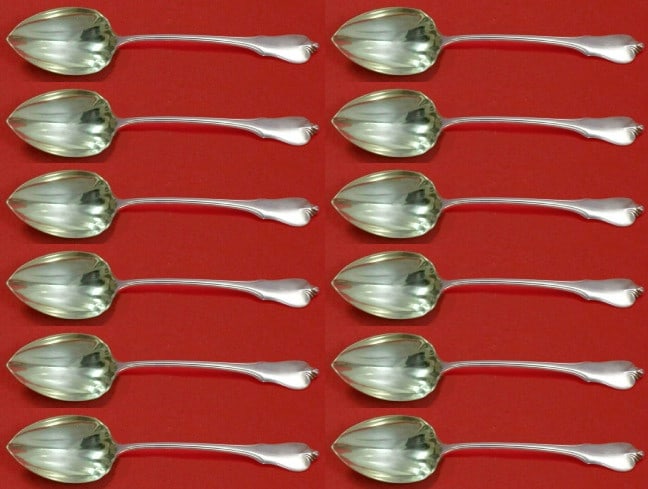 Wallace Grand Colonial Sterling Silver Grapefruit Spoon Set 12 pc 6 inch: Wallace Grand Colonial Sterling Silver Grapefruit Spoon Set 12 pc 6 inch This exquisite set includes 12 pieces of Grand Colonial grapefruit spoons, each measuring 6 inches. Crafted from high-quality s