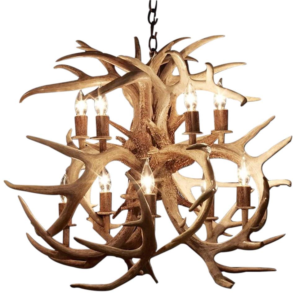 Handmade Rustic Bloom Antler Chandelier by AntlerWorx 30H 28W 28D: Handmade Rustic Bloom Antler Chandelier by AntlerWorx 30H 28W 28D Illuminate your space with the Rustic Bloom Antler Chandelier, a stunning blend of nature and craftsmanship. Made from genuine mule de