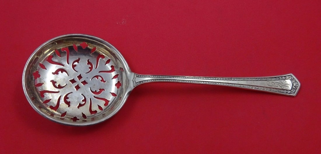 Mauser Princeton Sterling Silver 9 Inch Pea Spoon Monogrammed: Mauser Princeton Sterling Silver 9 Inch Pea Spoon Monogrammed Introducing the elegant Princeton Pea Spoon by Mauser, crafted from high-quality sterling silver. This 9-inch serving spoon showcases the