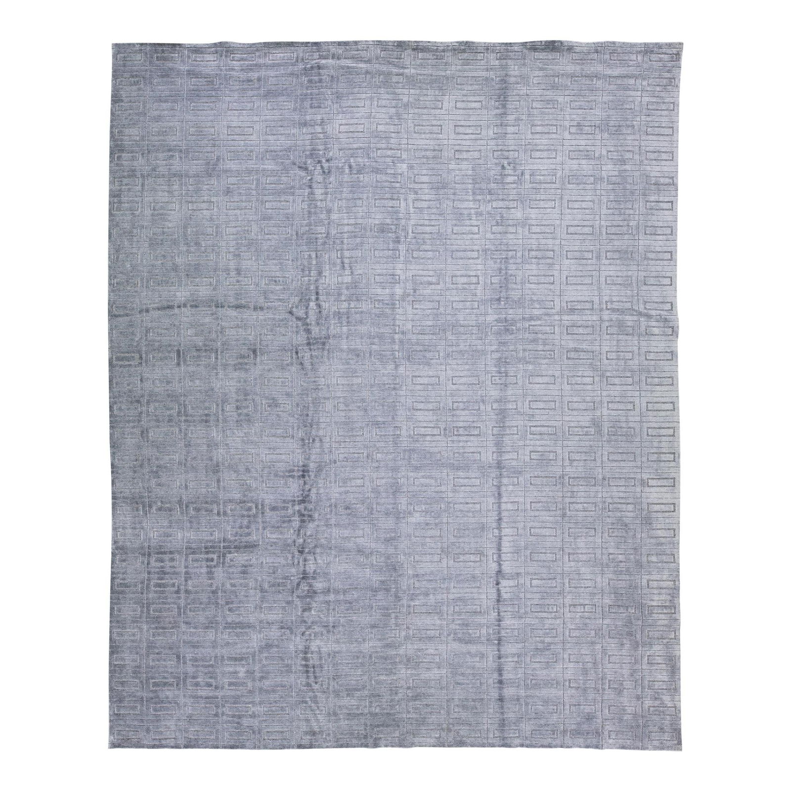 Contemporary Handmade Wool Silk Ikat Rug Gray Geometric 12'1 x 14'9: Contemporary Handmade Wool Silk Ikat Rug Gray Geometric 12'1 x 14'9 This stunning contemporary handmade rug features a luxurious blend of wool and silk, showcasing a modern Ikat design with a captivat