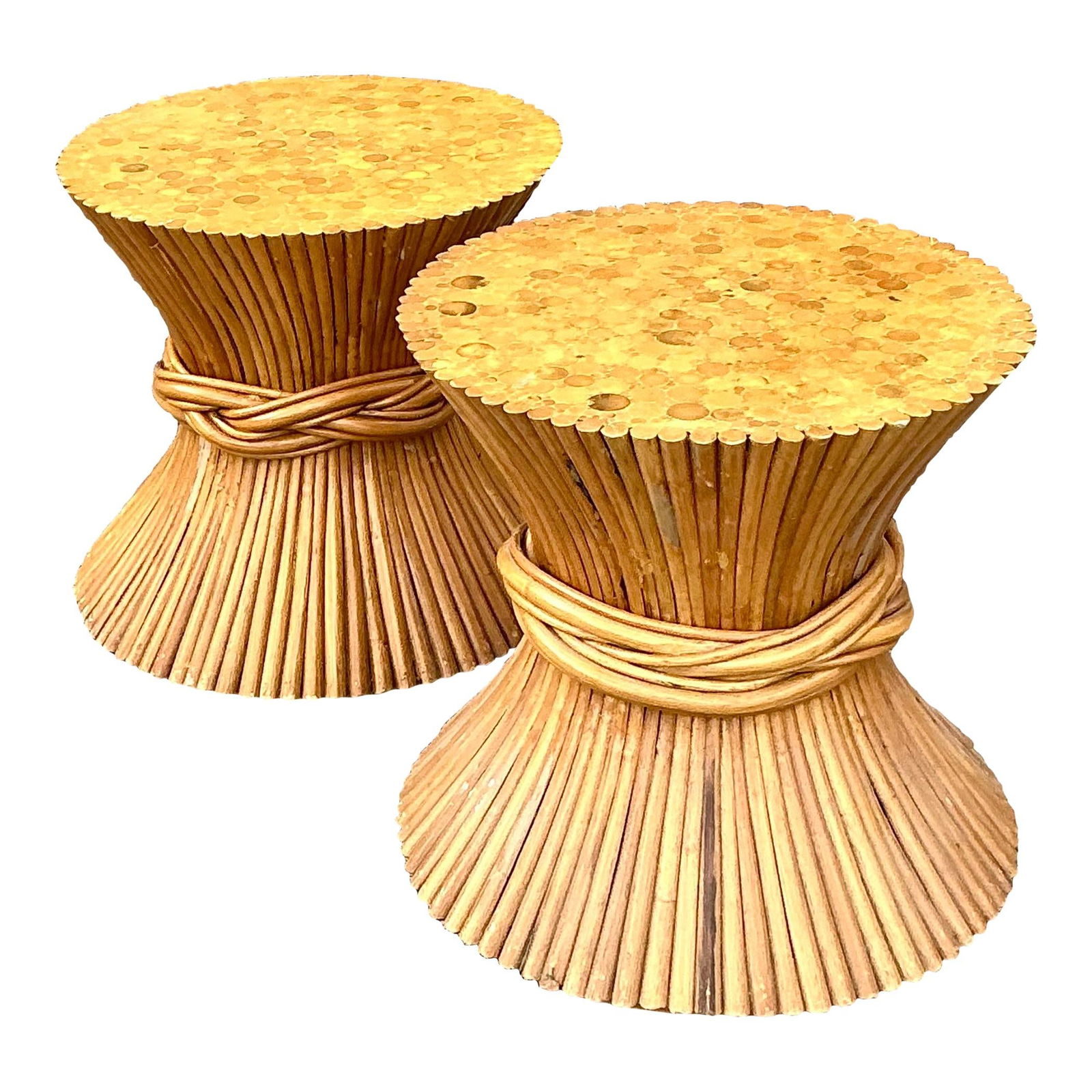 Pair of Vintage Boho Rattan Wheat Sheath Side Tables (1 of 8)
