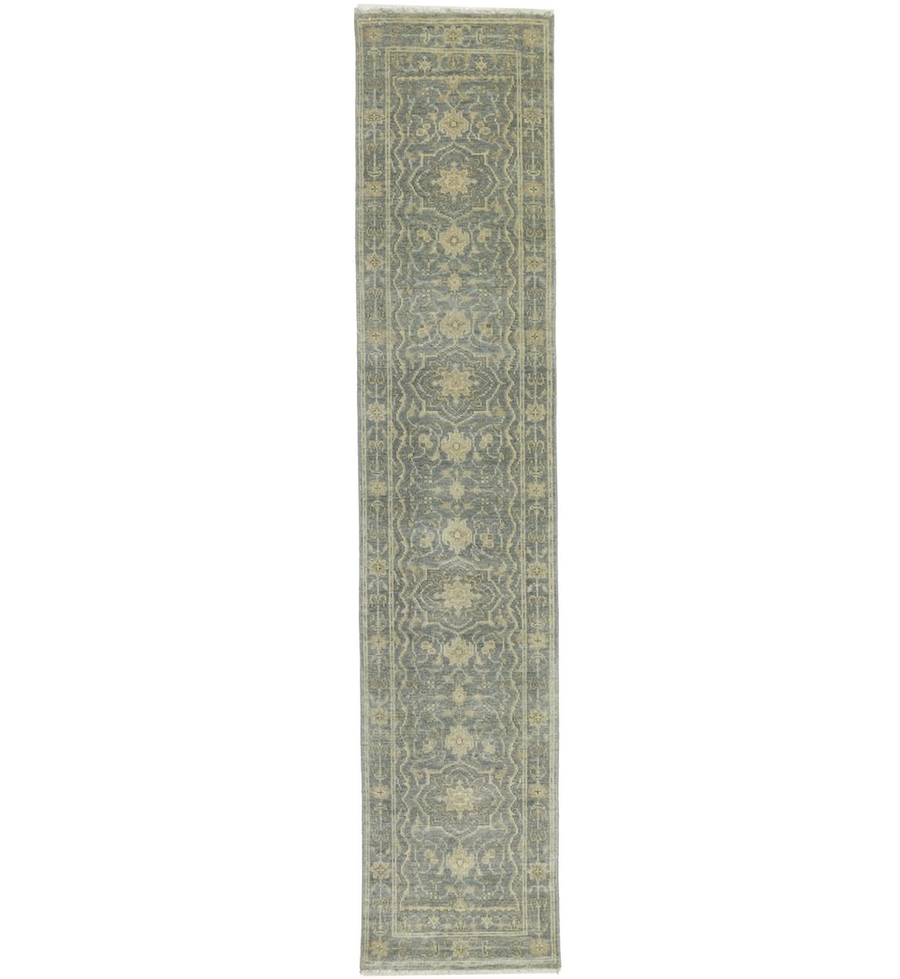 Handmade 2'5 x 11'9 Transitional Floral Wool Runner Rug: Handmade 2'5 x 11'9 Transitional Floral Wool Runner Rug Enhance your space with this exquisite Transitional Oriental Runner Rug, featuring a muted floral design that beautifully complements various in