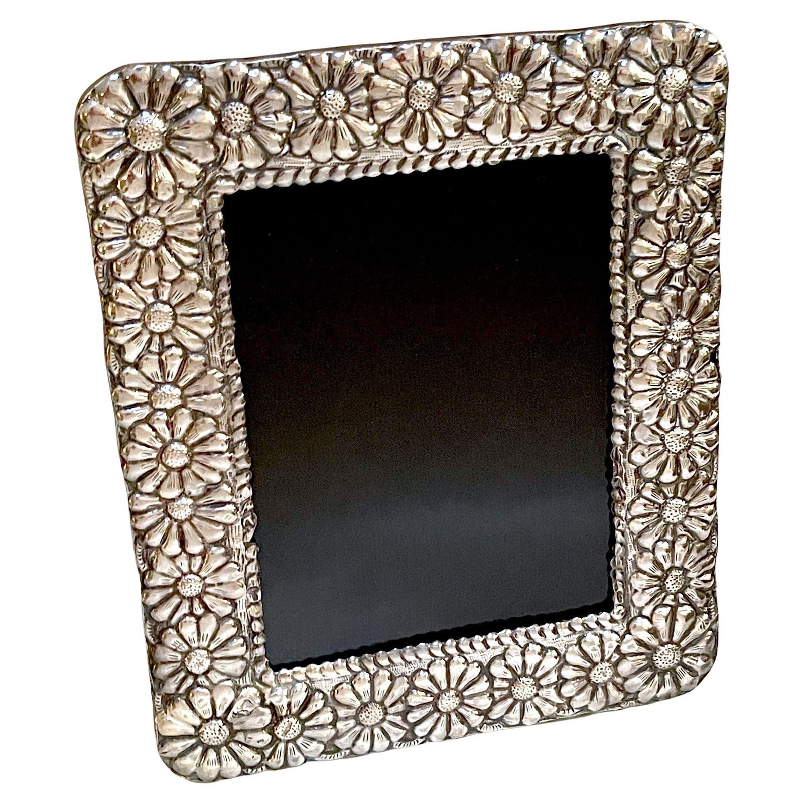 1960s Modern Sterling Silver Taxco Picture Frame with Floral Design (1 of 12)