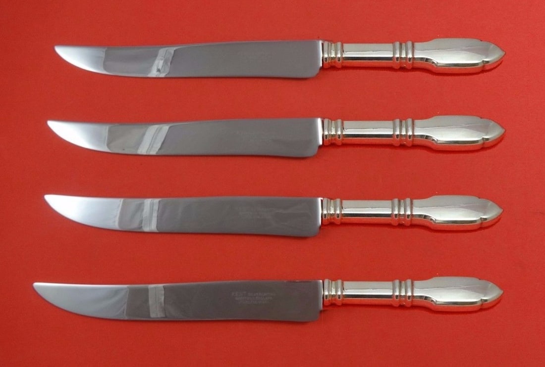 Graff W & D Robert Bruce Sterling Silver Texas Sized Steak Knife Set 4-Piece: Graff W & D Robert Bruce Sterling Silver Texas Sized Steak Knife Set 4-Piece Experience the elegance of the Robert Bruce pattern by Graff W & D with this impressive Texas-sized custom 4-piece steak kn