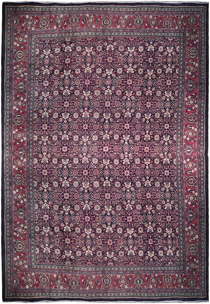 Handmade 9.8 x 13.2 Persian Herati Semi-Antique Rug in Burgundy Blue Ivory: Handmade 9.8 x 13.2 Persian Herati Semi-Antique Rug in Burgundy Blue Ivory Free continental US Shipping Enhance your living space with this exquisite 9.8' x 13.2' Handmade Traditional Semi Antique Per