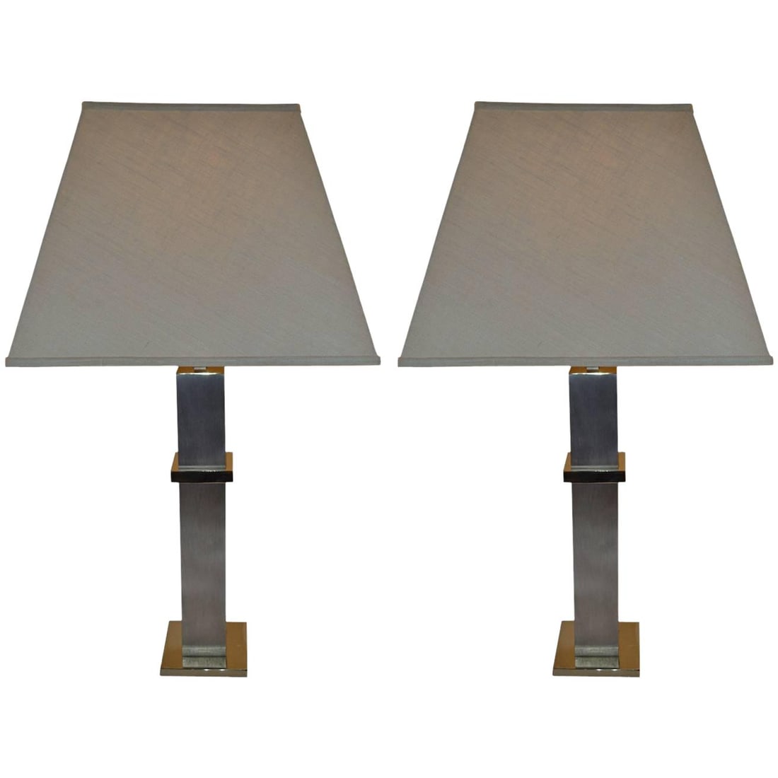 Stylish Laurel Steel Brass Cityscape Lamps Pair 27.5" Tall: Stylish Laurel Steel Brass Cityscape Lamps Pair 27.5" Tall This elegant pair of cityscape-style table lamps features a contemporary design crafted from brushed finish steel and brass plate. Each lamp