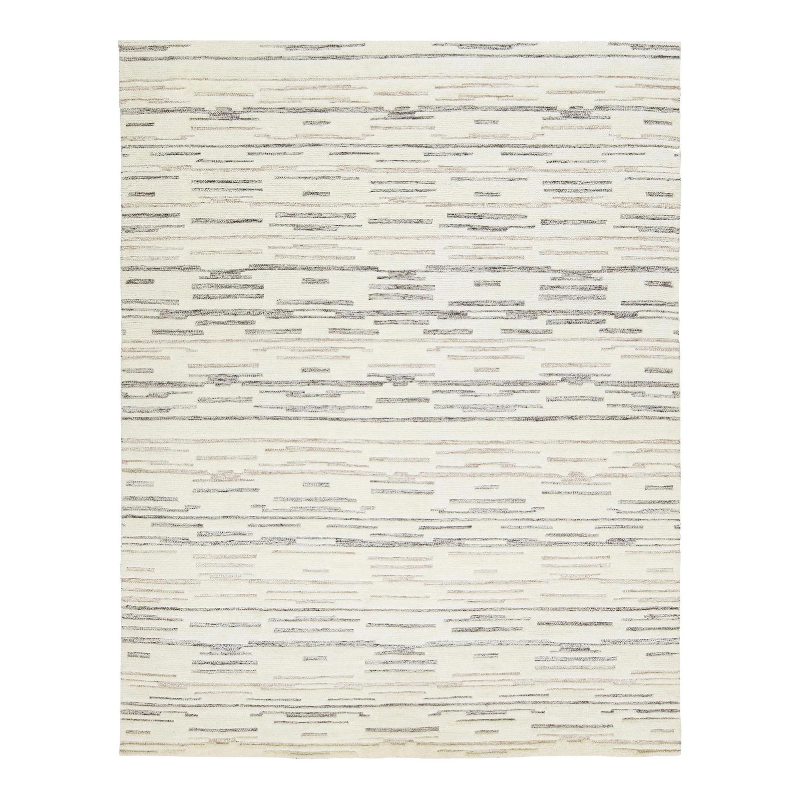 Contemporary Moroccan Ivory Wool Rug 8' x 10' Striped Design: Contemporary Moroccan Ivory Wool Rug 8' x 10' Striped Design Enhance your space with this exquisite hand-knotted Moroccan-style rug, featuring a contemporary design in a natural ivory background. The