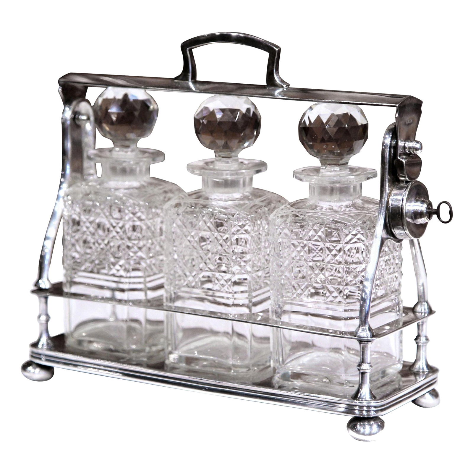 Antique 19th Century English Silver Plated Tantalus with Three Cut-Glass Carafes (1 of 8)