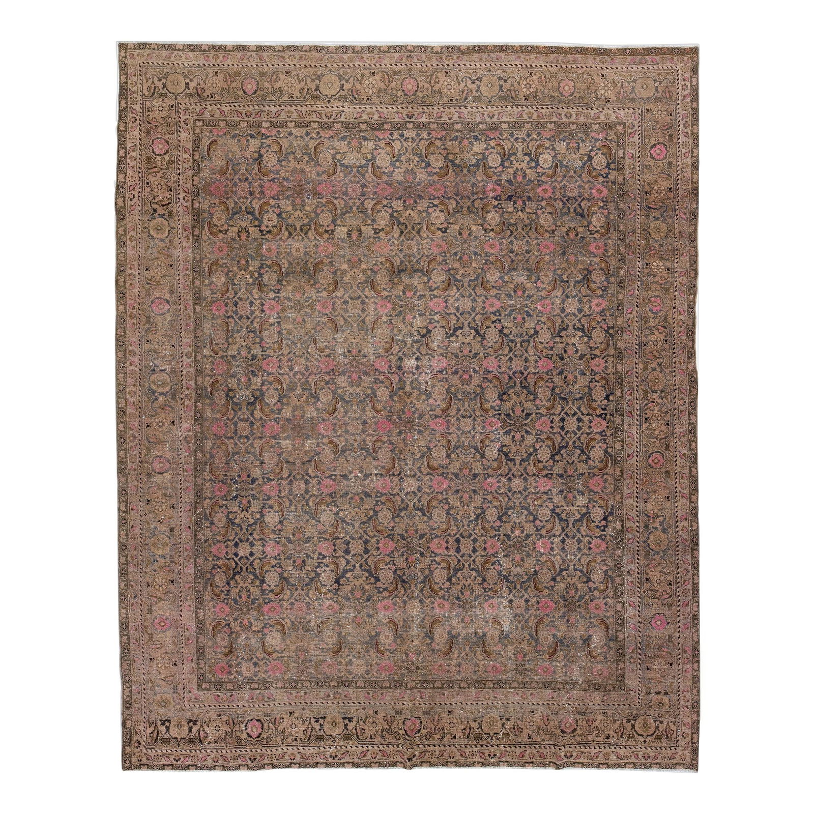 Antique Bidjar Handmade Wool Rug 8'10 x 10'10 Floral Design Gray: Antique Bidjar Handmade Wool Rug 8'10 x 10'10 Floral Design Gray This exquisite antique Bidjar rug features a stunning hand-knotted wool construction with a gray color field, complemented by beautiful