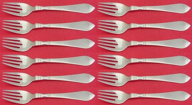 Georg Jensen Continental Sterling Silver Fork Set 12pc 6 7/8": Georg Jensen Continental Sterling Silver Fork Set 12pc 6 7/8" Discover a stunning set of 12 fish forks or salad forks crafted in sterling silver, designed in the elegant Continental pattern by Georg J