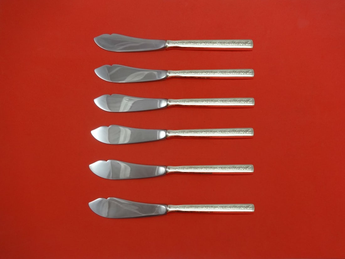 Gorham Trilogy Sterling Silver Trout Knife Set 6pc Custom 7.5": Gorham Trilogy Sterling Silver Trout Knife Set 6pc Custom 7.5" This exquisite 6-piece trout knife set, crafted by Gorham, features a stunning sterling silver hollow handle and durable stainless implem