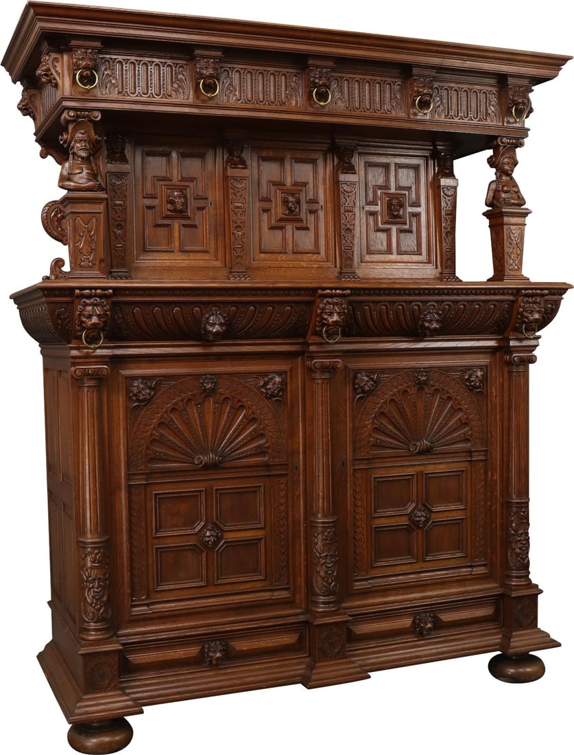 Flemish Mechelen Oak Sideboard Antique 1900 80.5H 68W 24.25D (1 of 18)