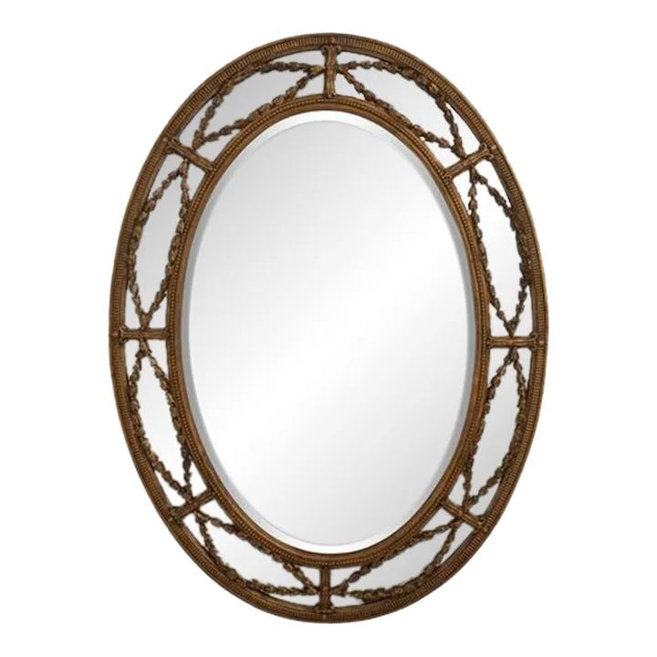 Friedman Brothers 54x40 Gold Frame Beveled Glass Oval Mirror: Friedman Brothers 54x40 Gold Frame Beveled Glass Oval Mirror This stunning oval mirror features a large, gold beveled glass center that exudes elegance and sophistication. Crafted approximately 20 yea