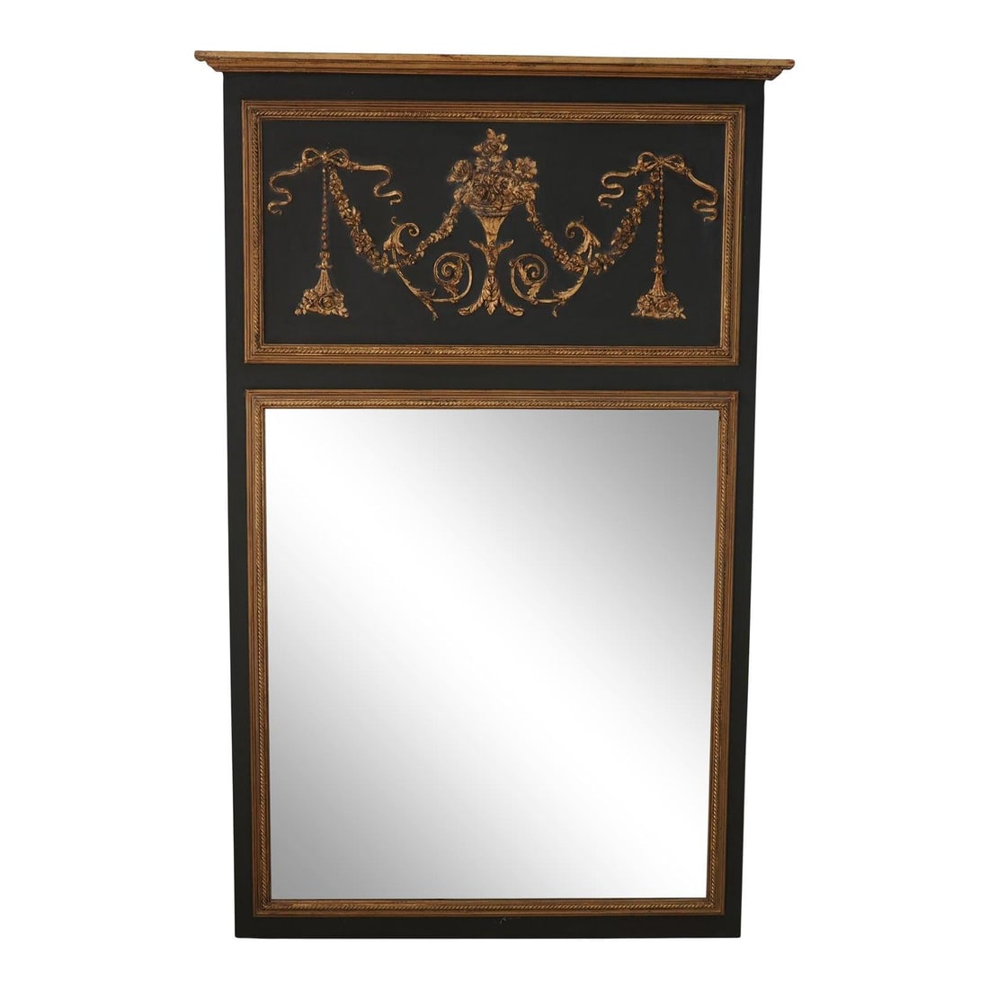 Large French Empire Trumeau Mirror Green Gold Gilt Accents: Large French Empire Trumeau Mirror Green Gold Gilt Accents This stunning Large French Empire Style Trumeau Mirror features a striking green and gold color palette, adding a touch of elegance to any sp