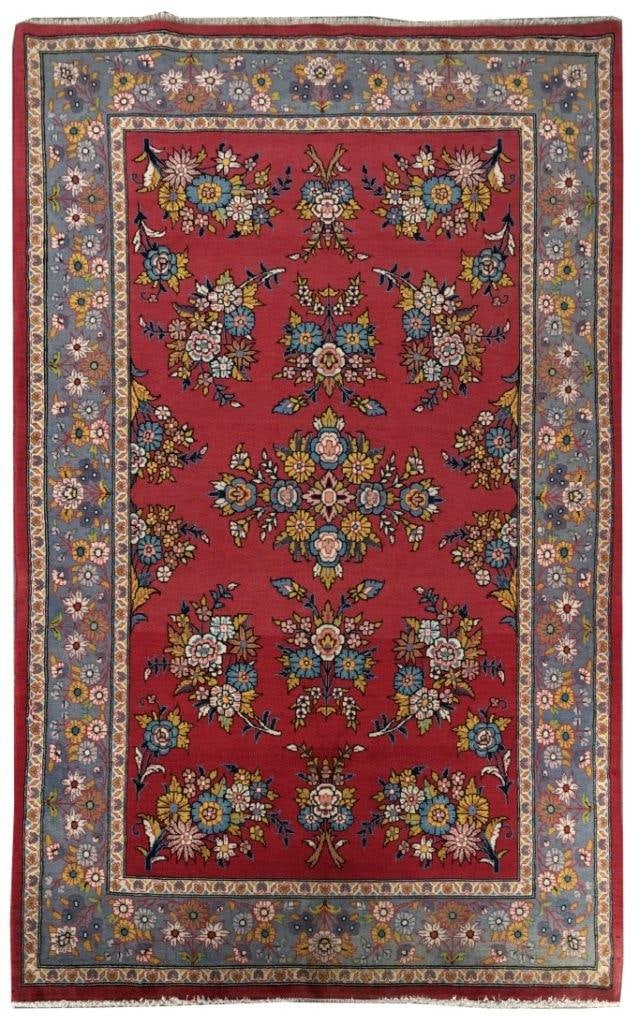 Handwoven 4.5 x 7.2 Red Persian Sarouk Rug from Iran: Handwoven 4.5 x 7.2 Red Persian Sarouk Rug from Iran Free continental US Shipping Introducing the exquisite 4.5' x 7.2' Red Persian Sarouk Rug, a stunning embodiment of Persian elegance and meticulous