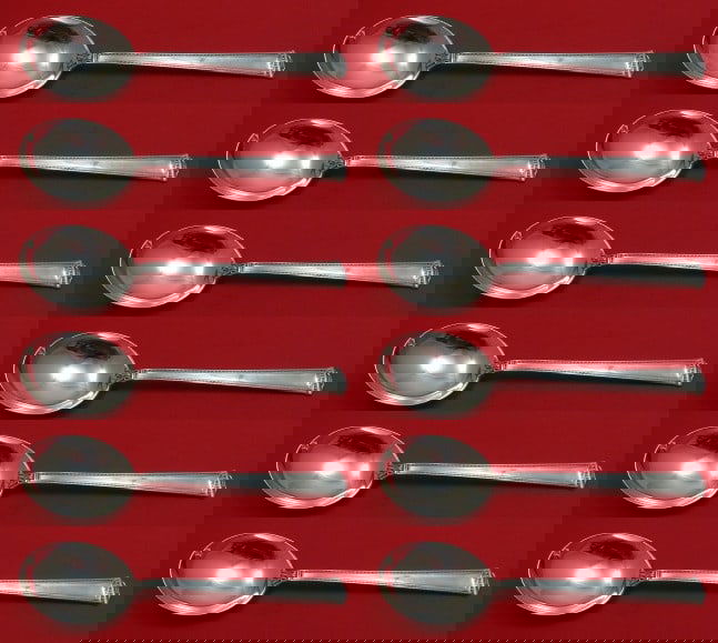 International Sterling Silver Pantheon Soup Spoon Set of 12 pcs 7 1/8": International Sterling Silver Pantheon Soup Spoon Set of 12 pcs 7 1/8" Add elegance to your dining experience with this exquisite set of 12 Pantheon gumbo soup spoons by International Sterling. Each s