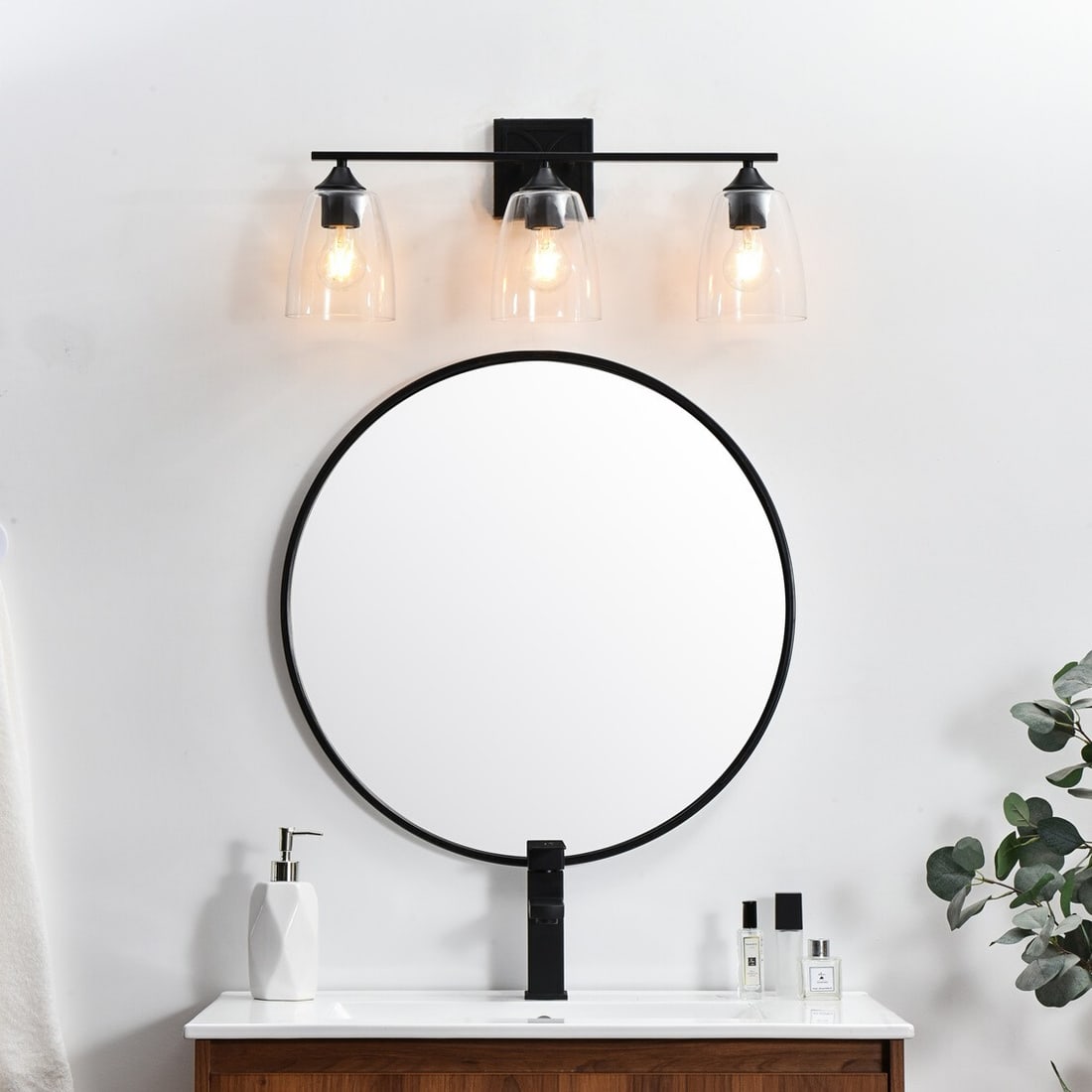 Elegant Lighting Harris 3-Light Black Wall Sconce with Glass Shades: Elegant Lighting Harris 3-Light Black Wall Sconce with Glass Shades Enhance your space with this modern three-light wall sconce, perfect for any room including the bedroom, dining room, or hallway. Th