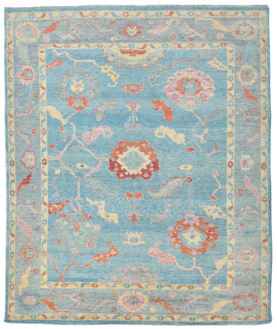 Handmade Oushak Oriental Floral Rug 8'1 x 9'10 Wool Vintage Design (1 of 13)