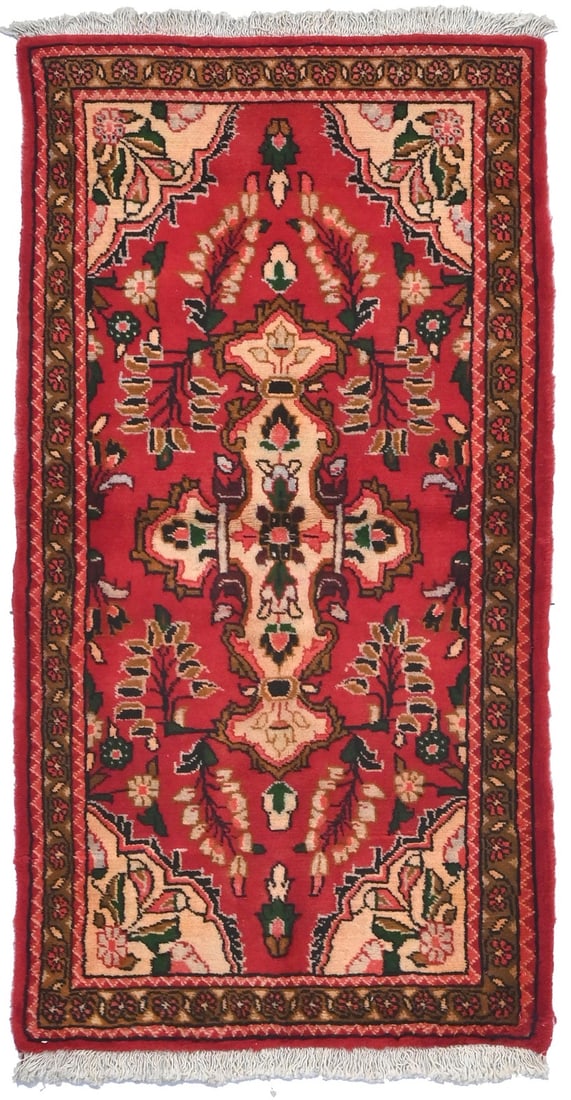 2'5 x 4'8 Wool Hand-Knotted Vintage Tribal Floral Area Rug Western Asia: 2'5 x 4'8 Wool Hand-Knotted Vintage Tribal Floral Area Rug Western Asia This hand-knotted vintage tribal floral Oriental rug features a unique pattern in shades of red, khaki, cream, light salmon, and