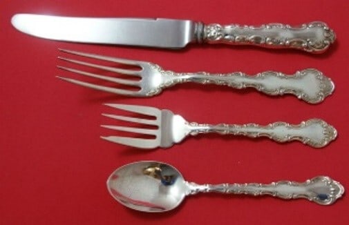 Birks Pompadour Sterling Silver 4-Piece Place Setting: Birks Pompadour Sterling Silver 4-Piece Place Setting This exquisite 4-piece place setting from the renowned Birks brand features the elegant Pompadour pattern, crafted from high-quality sterling silv