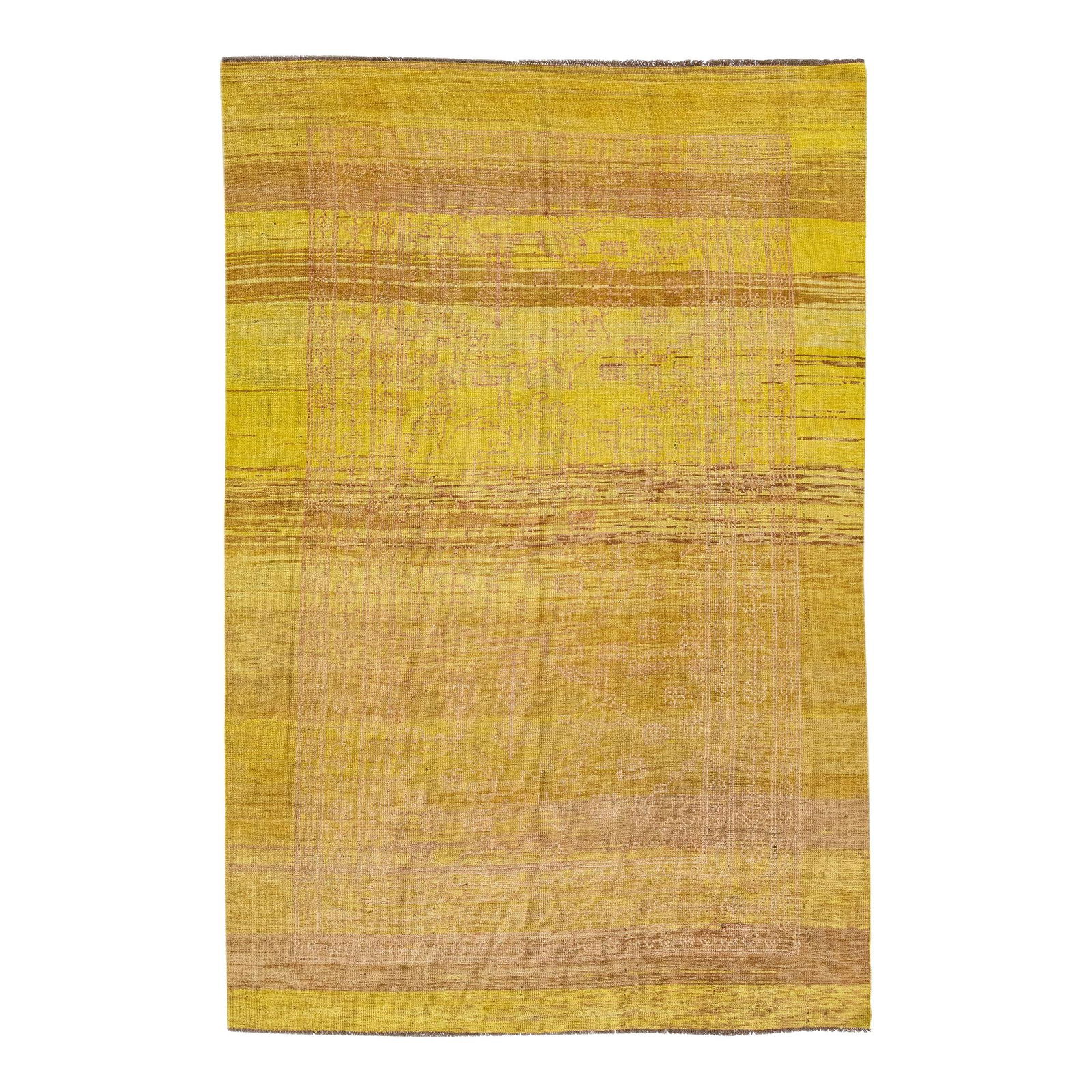 Modern Transitional Handmade Wool Rug Yellow Brown Geometric 6'10 x 10'4: Modern Transitional Handmade Wool Rug Yellow Brown Geometric 6'10 x 10'4 Enhance your space with this stunning Modern Transitional Handmade Wool Rug, a part of the Northwest collection. This exquisite